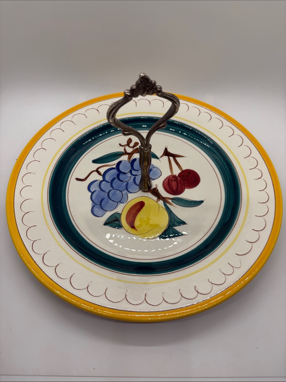 Hand-Painted Fruit Ceramic Two-Tier Server Plate - Yellow Accent. Vintage STANGL